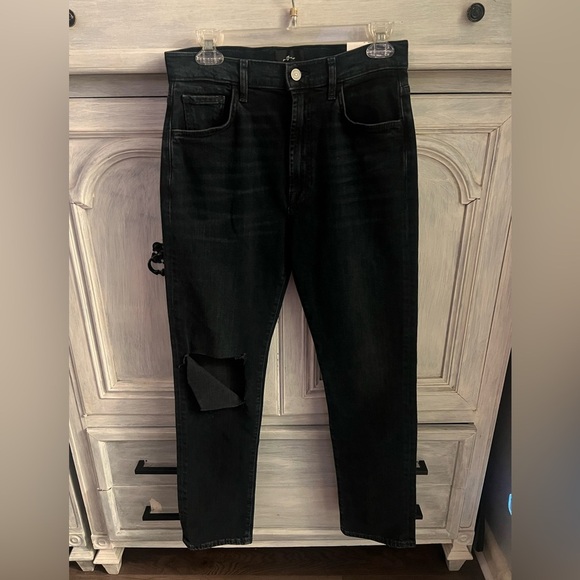 Revolve 7 For All Mankind Easy Slim Jeans Sunbeam Dark Wash - Picture 5 of 12